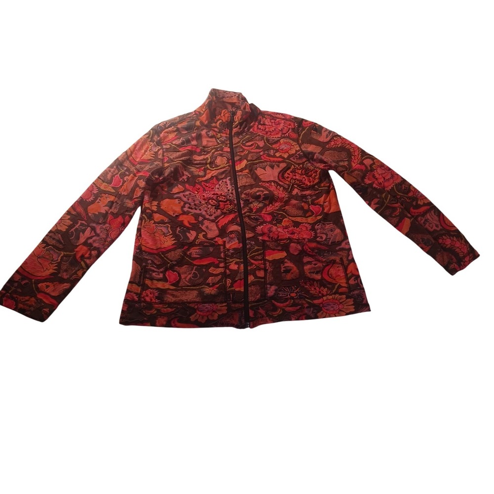 Chico's Full Zip Floral Beaded Jacket‎ Womens Large Boho Eclectic Retro Paisley